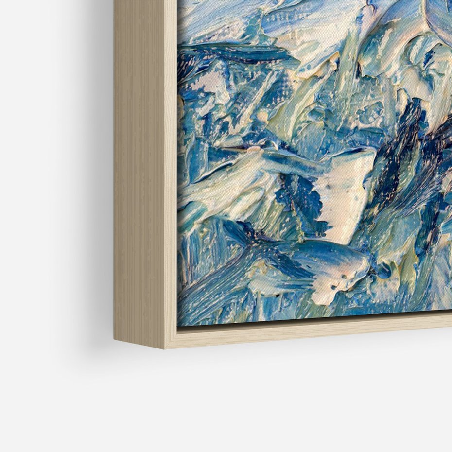 Obraz w ramie 70x100 - Majestat Błękitnych Szczytów - olejny obraz, górski pejzaż - rama drewno