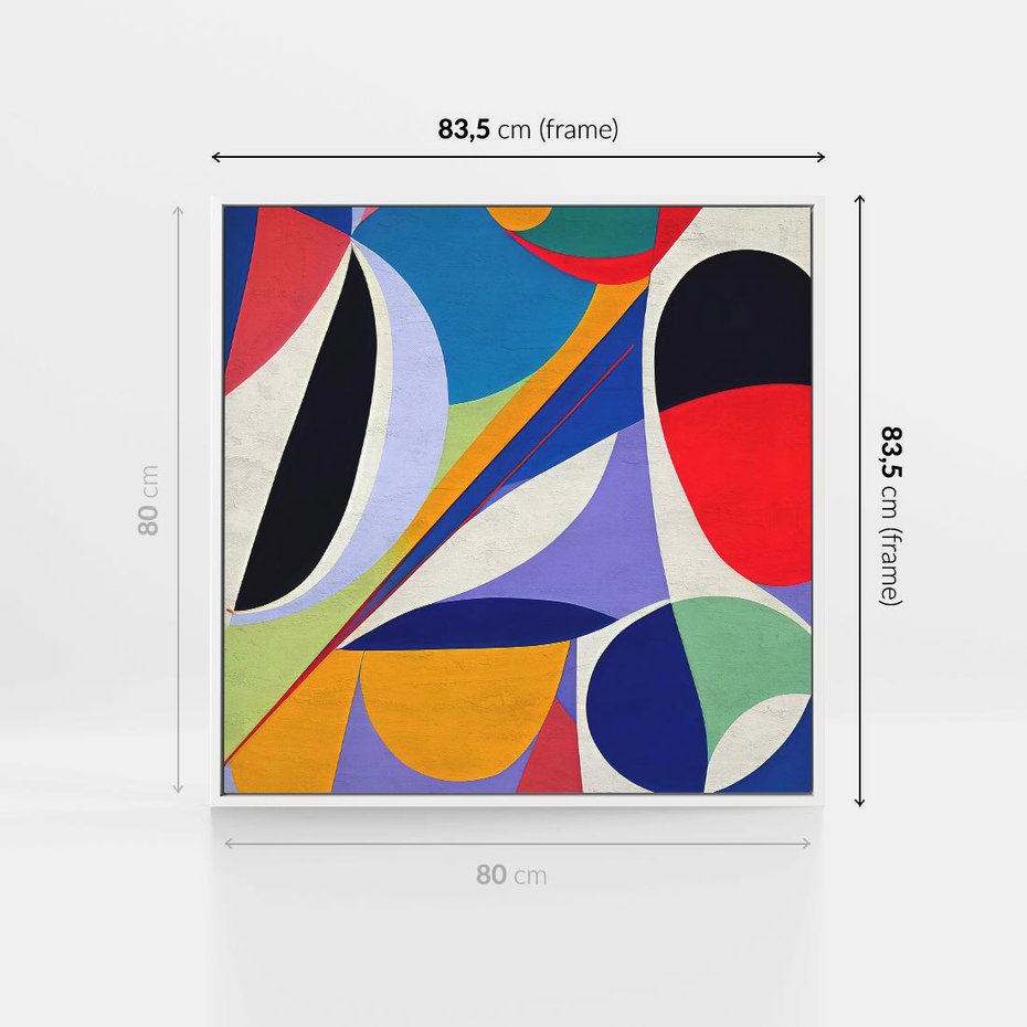Obraz w ramie 80x80 - Kolorowe Przesunięcia Kształtów - abstrakcyjny obraz olejny, żywe kolory - rama biała