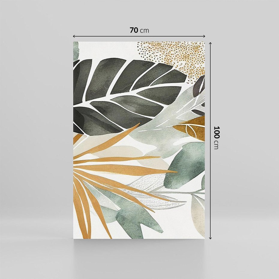 Obraz na płótnie 70x100 - Współbrzmienie wewnętrznego ja - kompozycja z tropikalnych liści, stonowane kolory