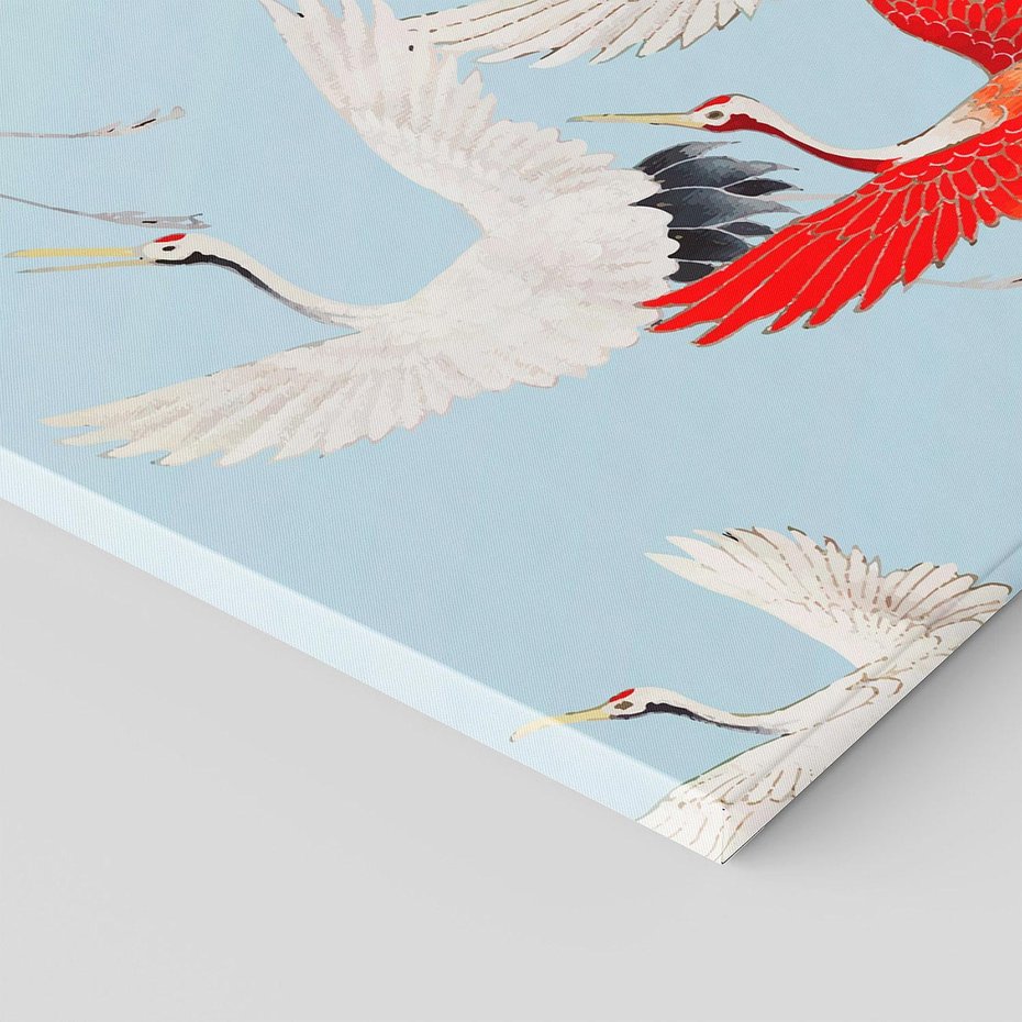 Obraz na płótnie 120x60 - Eteryczne Żurawie - lecące żurawie, orientalna sztuka