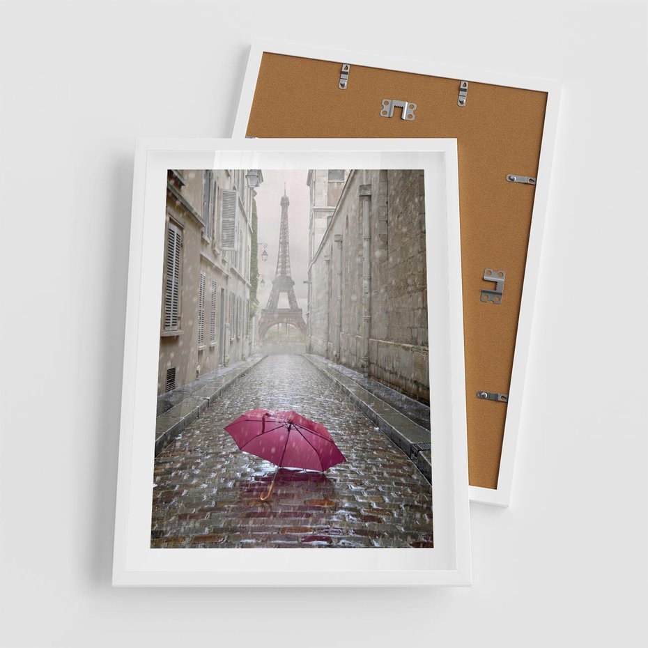 Plakat w ramie 50x70 - Francuska elegancja pod parasolem - Francja, parasol - rama biała