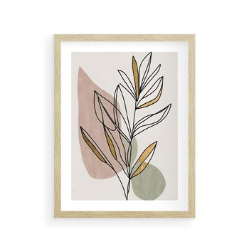 Plakat w ramie 30x40 - Impulsy Subtelnej Harmonii - abstrakcyjny obraz boho, liście - rama drewno