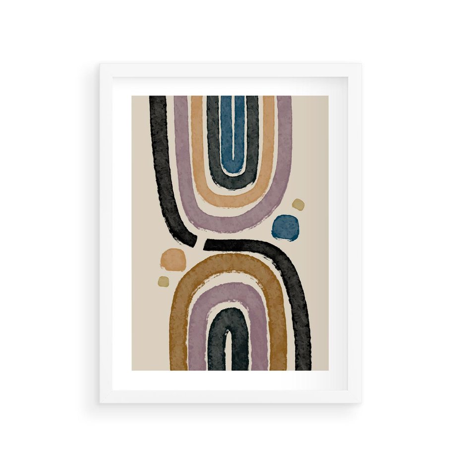 Plakat w ramie 30x40 - Taniec Przenikających Kształtów - abstrakcyjne tęcze, kompozycja - rama biała
