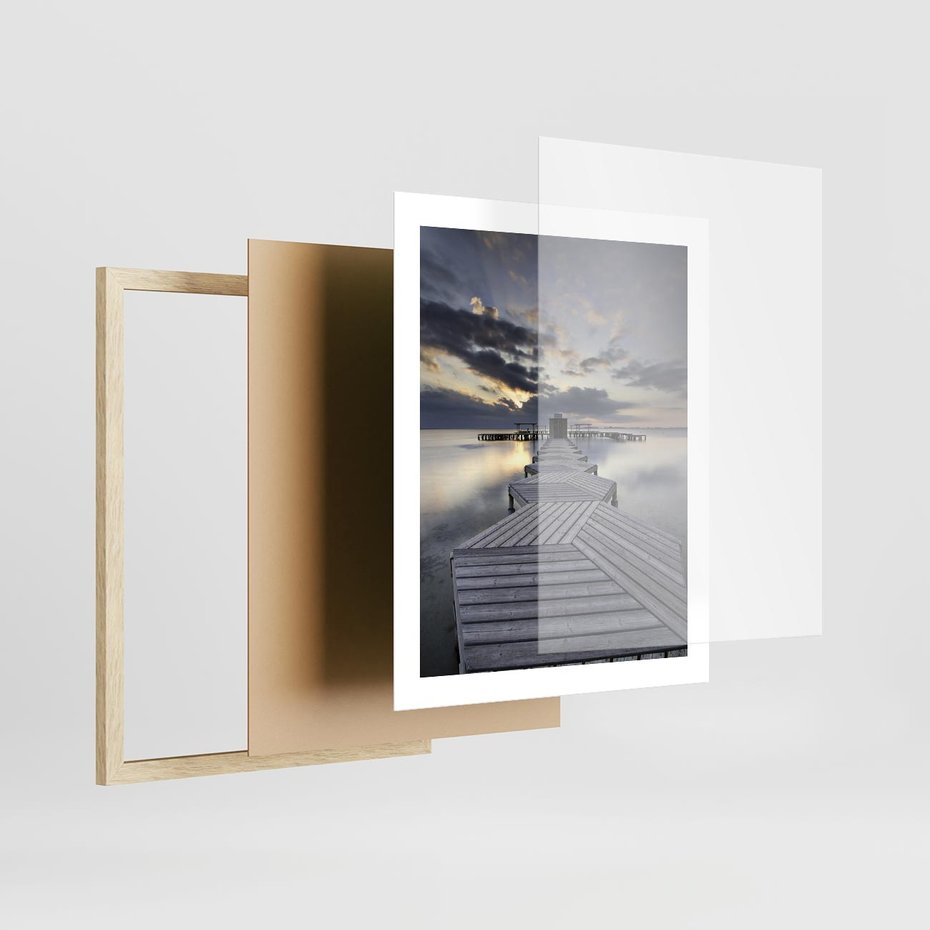 Plakat w ramie 40x50 - Spokój nad Jeziorem - pomost, jezioro - rama drewno
