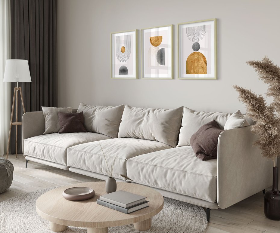 Zestaw obrazy w ramie 50x70 galeria - Złote, geometryczne, nowoczesne - rama drewno