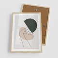 Plakat w ramie 50x70 - Przenikające Kształty - szkic jedną linią, one line - rama drewno