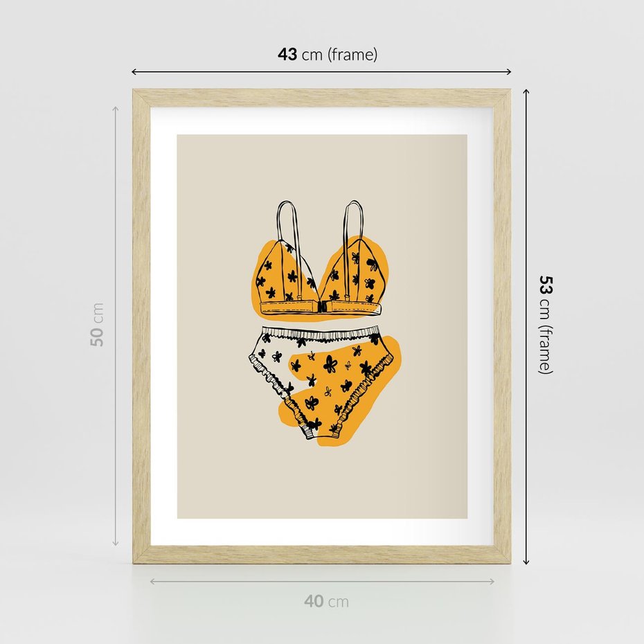Plakat w ramie 40x50 - Minimalistyczny Szkic Bielizny - minimalistyczna grafika, szkic bielizny - rama drewno