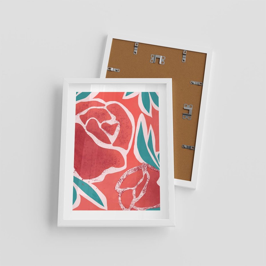 Plakat w ramie 30x40 - Rozkwitające Kształty - nowoczesny plakat, abstrakcyjne róże - rama biała