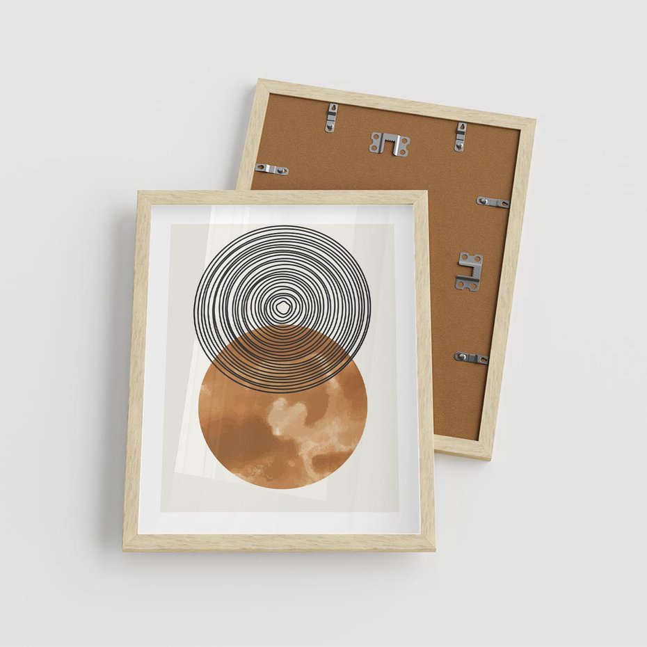 Plakat w ramie 40x50 - Taniec Okręgów - boho obraz, geometria - rama drewno