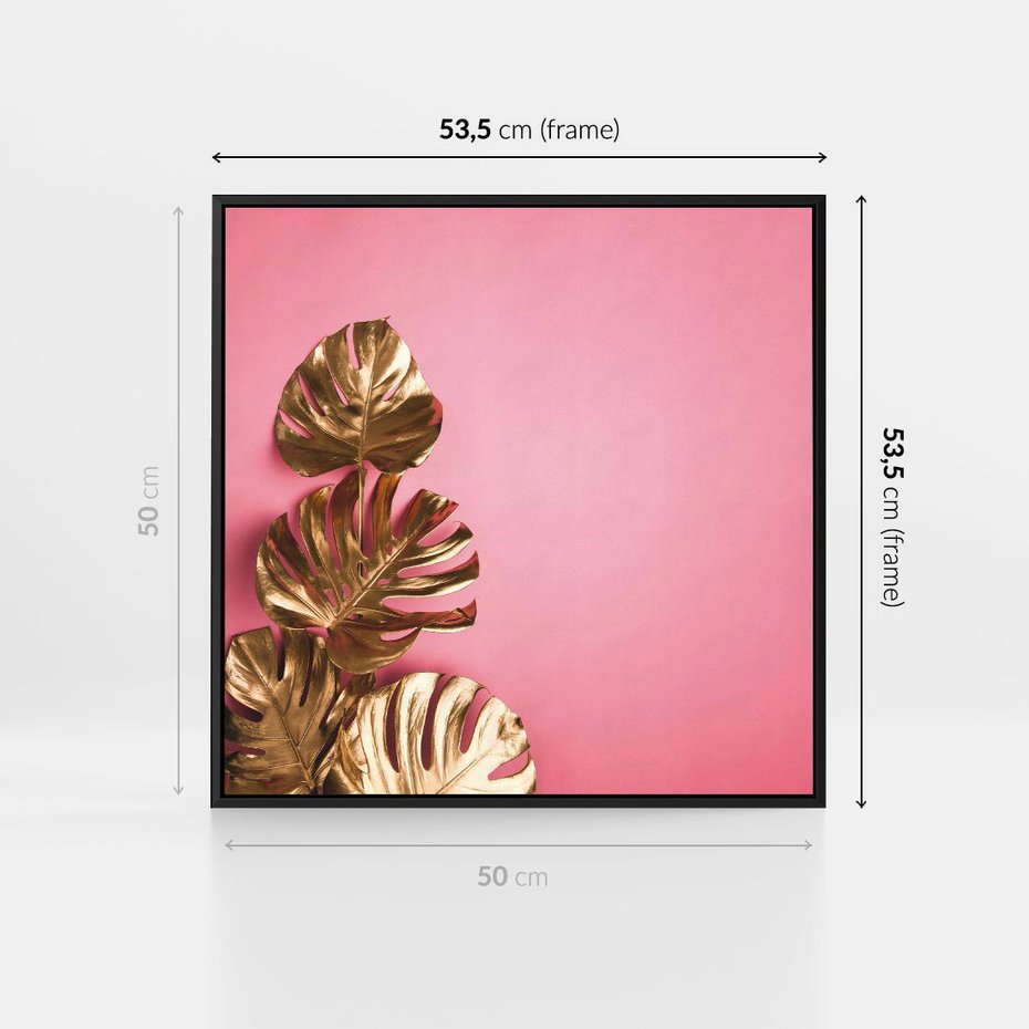 Obraz w ramie 50x50 - Luksusowa Elegancja - złote, liście - rama czarna