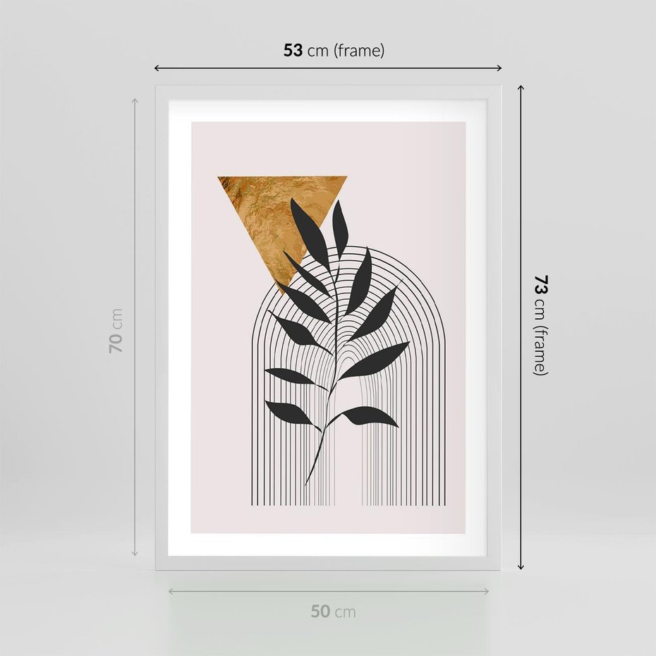 Plakat w ramie 50x70 - Geometria z Elementami Złota i Liści - grafika, złoto - rama biała