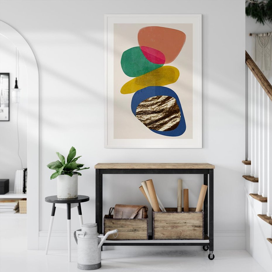 Plakat bez ramy 40x50 - Kolorowe Przenikanie Kształtów - abstrakcyjne formy, obraz olejny