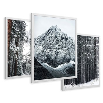 Zestaw obrazy w ramie 40x50 galeria - Zima, w, górach, las, widok - rama biała