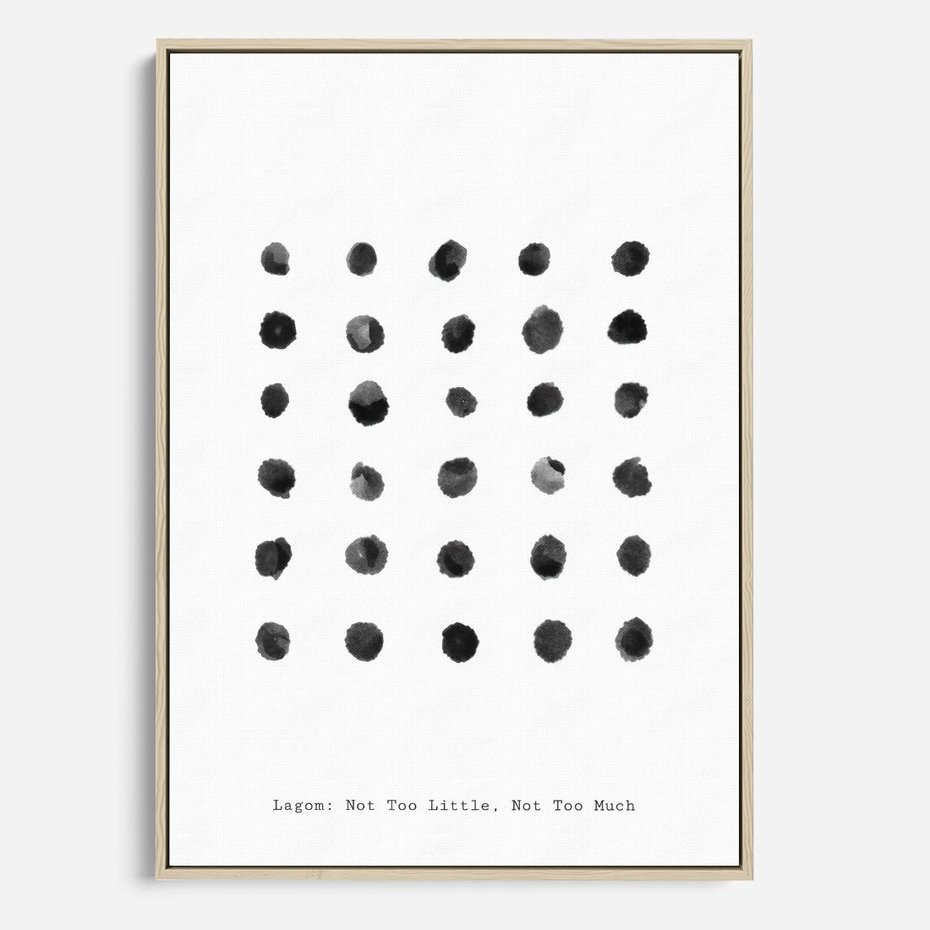 Obraz w ramie 70x100 - Boho Sztuka Wolości - minimalistyczny plakat, czarne kropki na białymtle - rama drewno