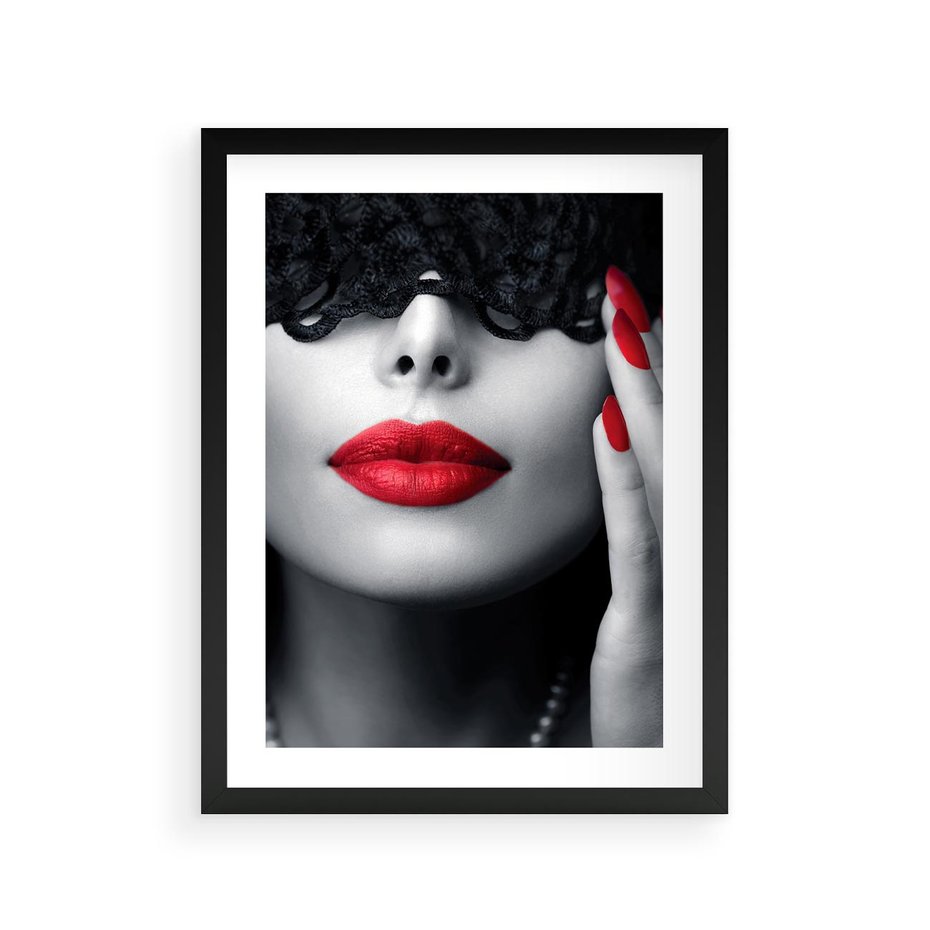 Plakat w ramie 30x40 - Piękno usta i szminka - usta, szminka - rama czarna