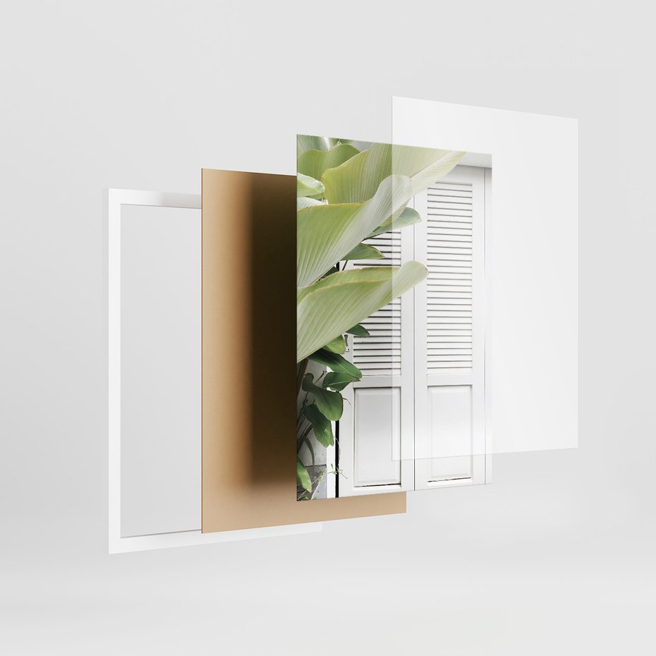 Zestaw obrazy w ramie 50x70 galeria - Okiennica, liście, biały - rama biała