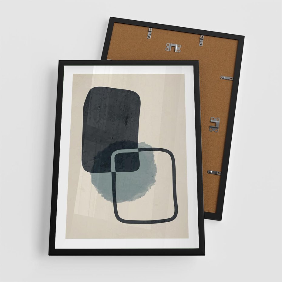 Plakat w ramie 50x70 - Migotliwe Refleksje - abstrakcyjne nieregularne kształty, minimalistyczny plakat - rama czarna