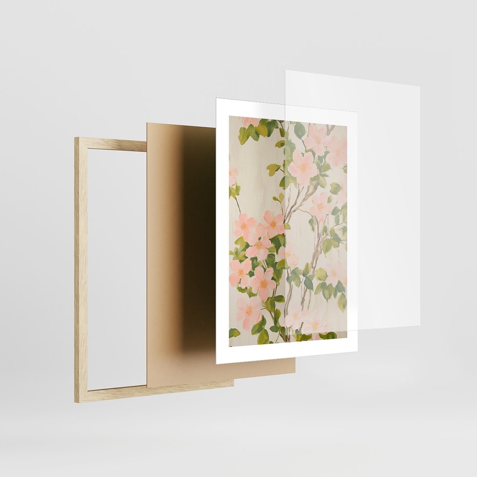 Zestaw obrazy w ramie 40x50 galeria - kwiaty, łąka, boho, akwarela - rama drewno