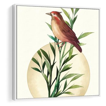 Obraz w ramie 50x50 - Rozkwitająca Delikatność - japońska sztuka, ptak - rama biała