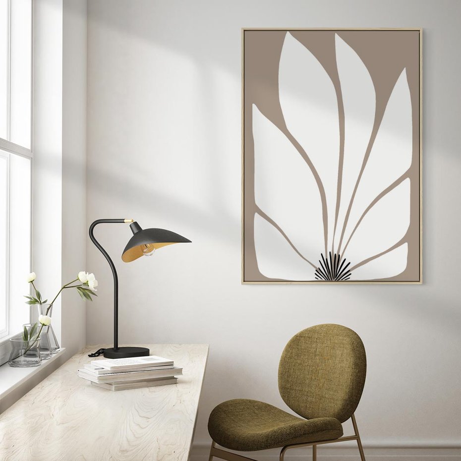 Obraz w ramie 80x120 - Ekspresyjne Kontury - abstrakcyjny kwiat, beże i brązy - rama drewno