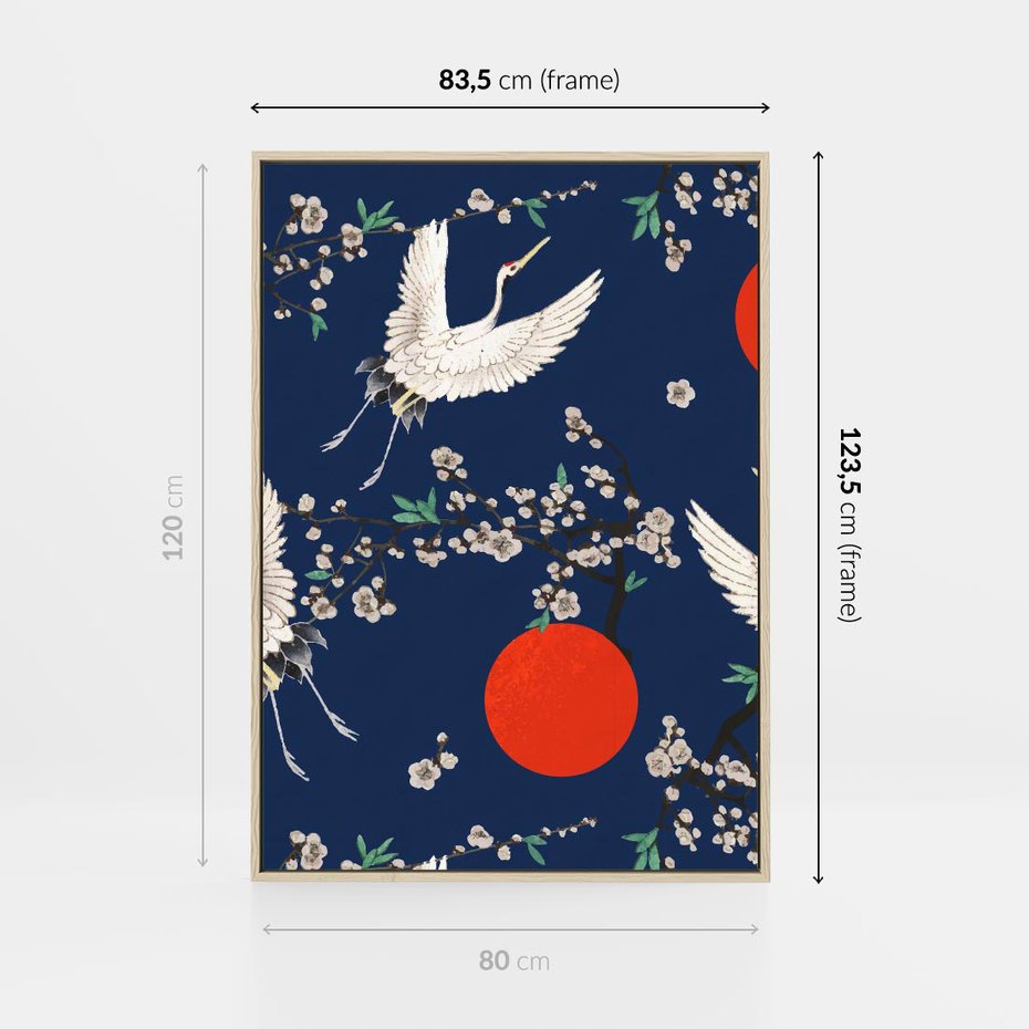 Obraz w ramie 80x120 - Japońskie Żurawie Indygo - sztuka japońska, japonia - rama drewno