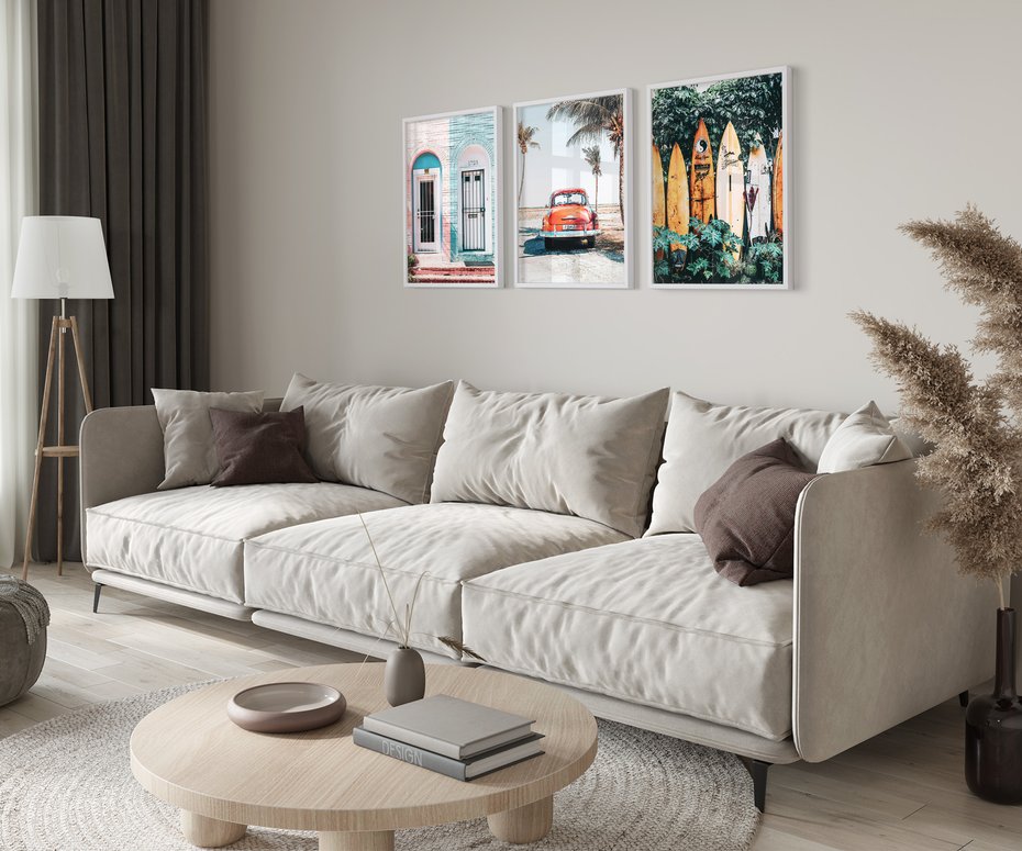 Zestaw obrazy w ramie 40x50 galeria - Surfing, morze, plaża, garbus - rama biała