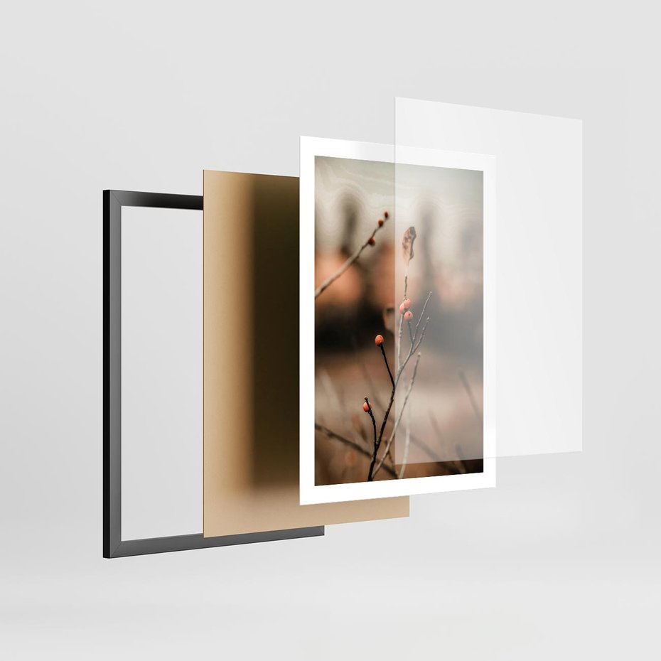Plakat w ramie 50x70 - Jarzębina w Pejzażu - jesień, gałązka - rama czarna