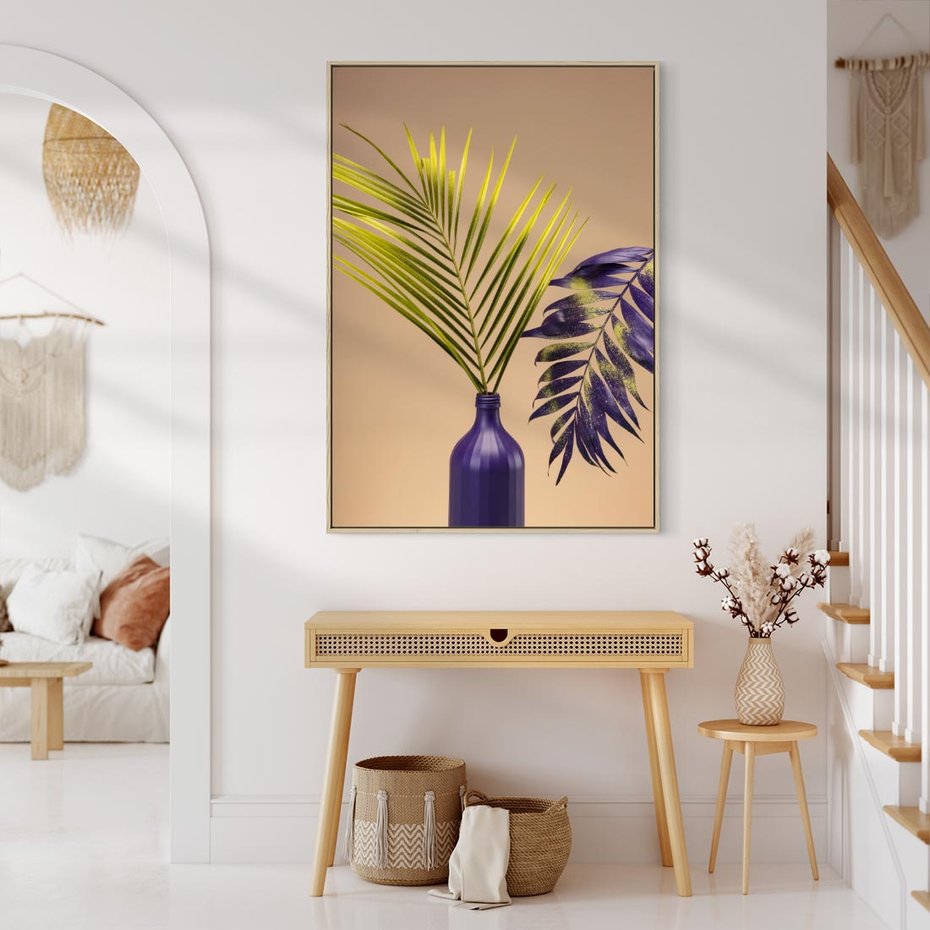 Obraz w ramie 80x120 - Delikatne Piękno - palma, pastele - rama drewno