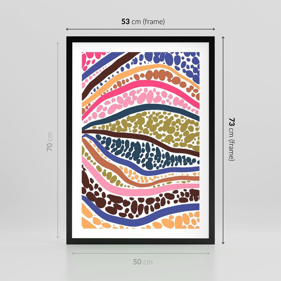 Plakat w ramie 50x70 - Wibracje Plam - kolorowe wzory, tęczowe żywe kolory - rama czarna