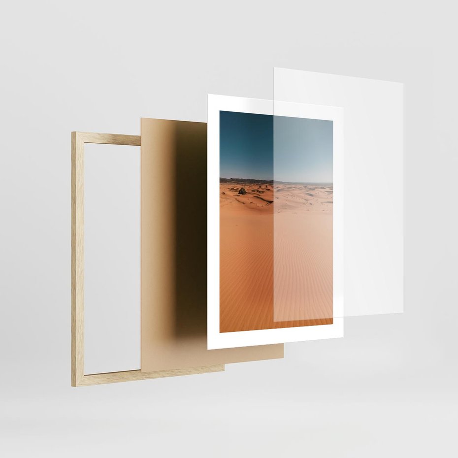 Plakat w ramie 30x40 - Piasek w Przytulnym Wnętrzu - pustynia, piasek - rama drewno