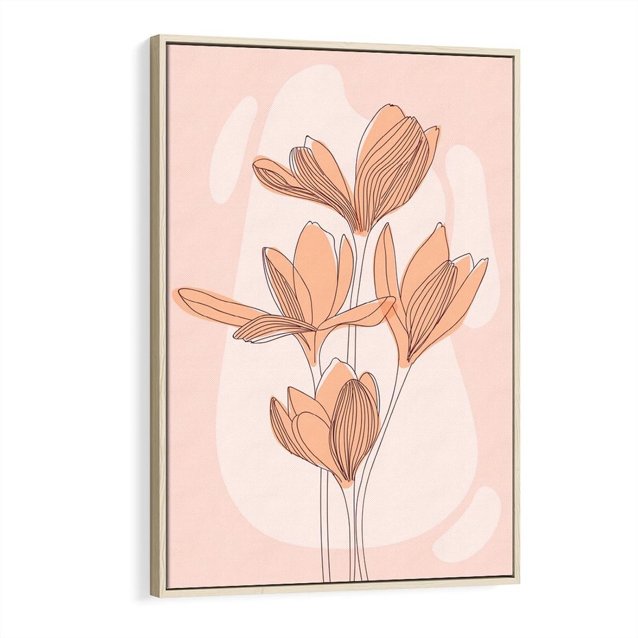 Obraz w ramie 80x120 - Przenikające Kształty - minimalistyczny plakat, pudrowe kwiaty - rama drewno