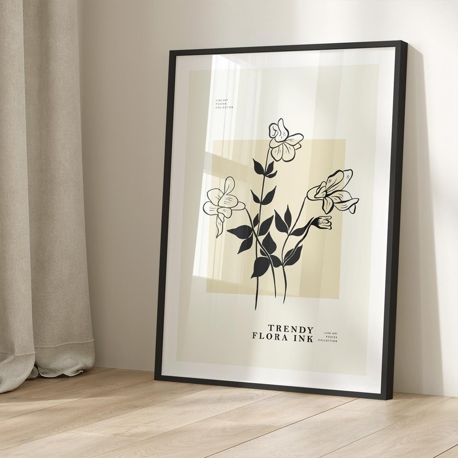 Plakat w ramie 30x40 - Malowane szkicowe tęsknoty - kwiaty, typografia - rama czarna