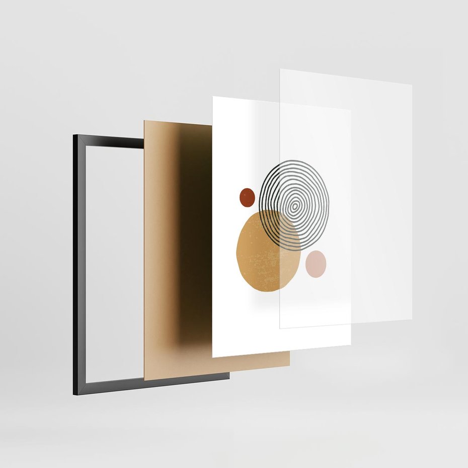 Plakat w ramie 50x70 - Wewnętrzne Formy - koła okręgi, abstrakcyjna nowoczesna sztuka - rama czarna
