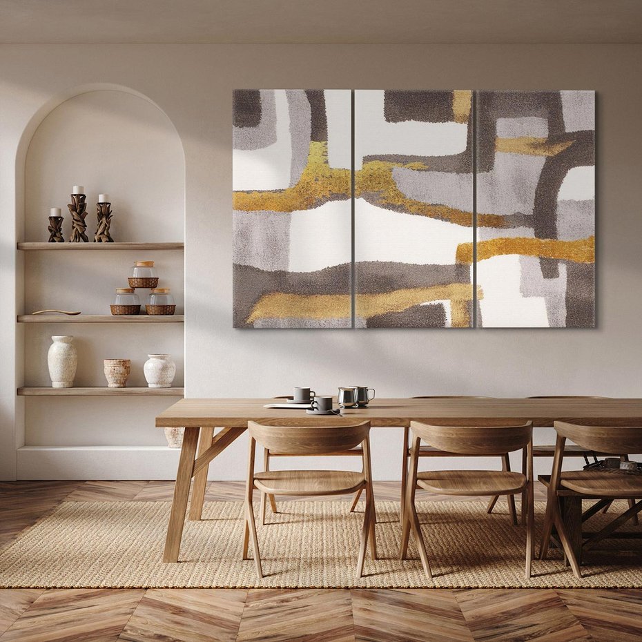 Obraz na płótnie 120x80 - Szaro-złote Wibracje - abstrakcyjne kształty, szerokie linie