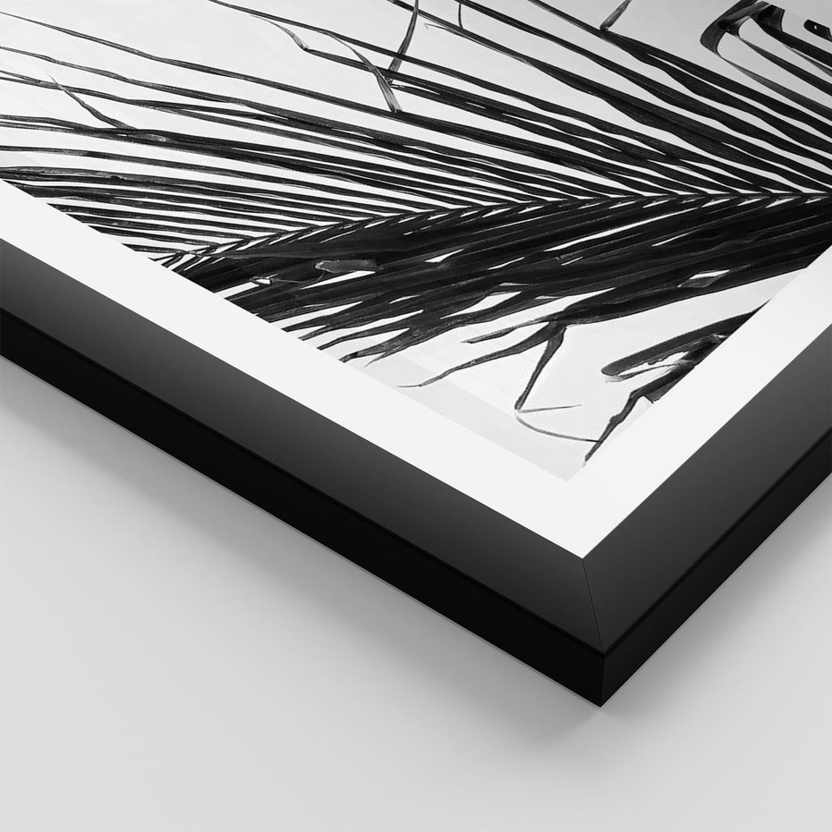 Plakat w ramie 30x40 - Sztuka Natury: Monochromatyczna Palma - palma, czarno białe zdjęcie - rama czarna