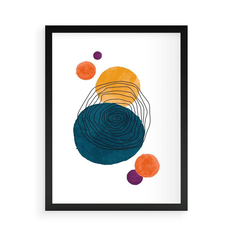 Plakat w ramie 50x70 - Kolorowe Plam z Czarnymi Liniami - kolorowe plamy, szkic - rama czarna