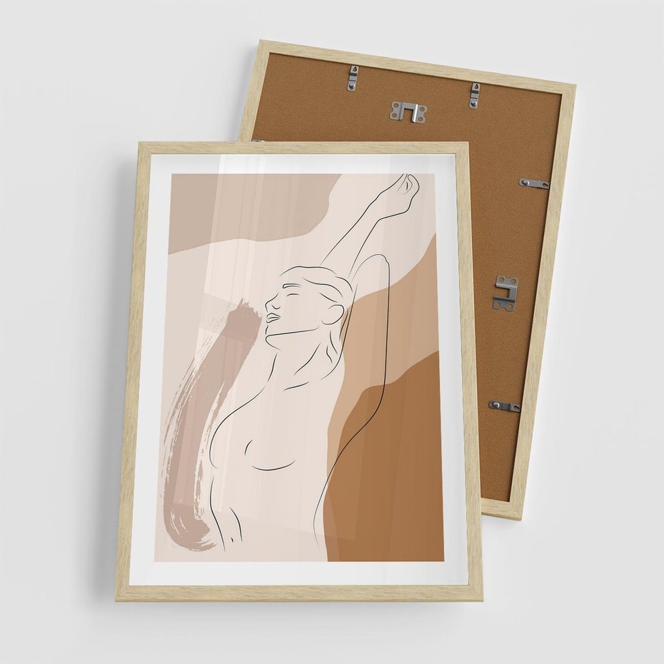 Plakat w ramie 50x70 - Sztuka Nagiej Formy - szkic nagiej kobiety, kolory beżowe - rama drewno