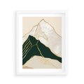 Plakat w ramie 40x50 - Minimalistyczne Góry: Złota Sztuka Natury - minimalistyczna grafika, góry - rama biała