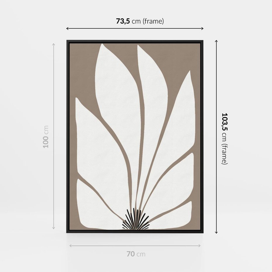 Obraz w ramie 70x100 - Ekspresyjne Kontury - abstrakcyjny kwiat, beże i brązy - rama czarna