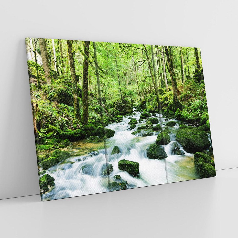 Obraz na płótnie 120x80 - Spokój Wodospadu: Las i Drzewa - wodospad, las