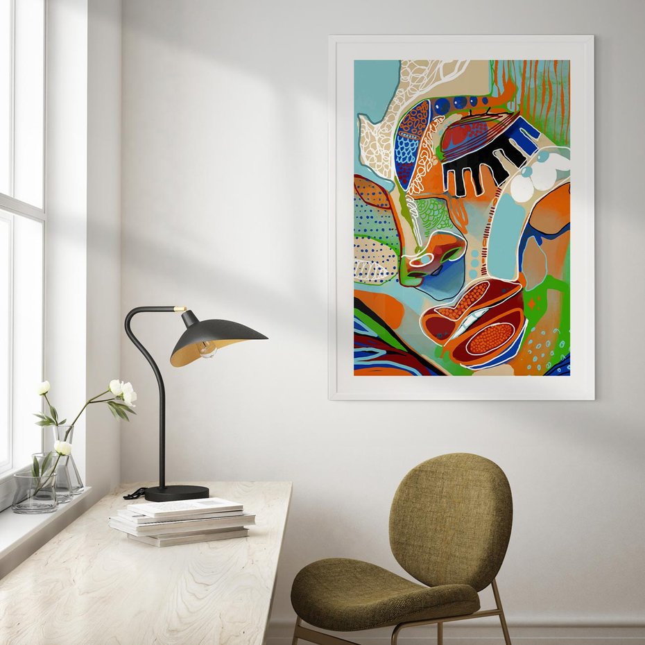 Plakat bez ramy 30x40 - Wibracje Kształtów - abstrakcyjny portret kobiety, twarz