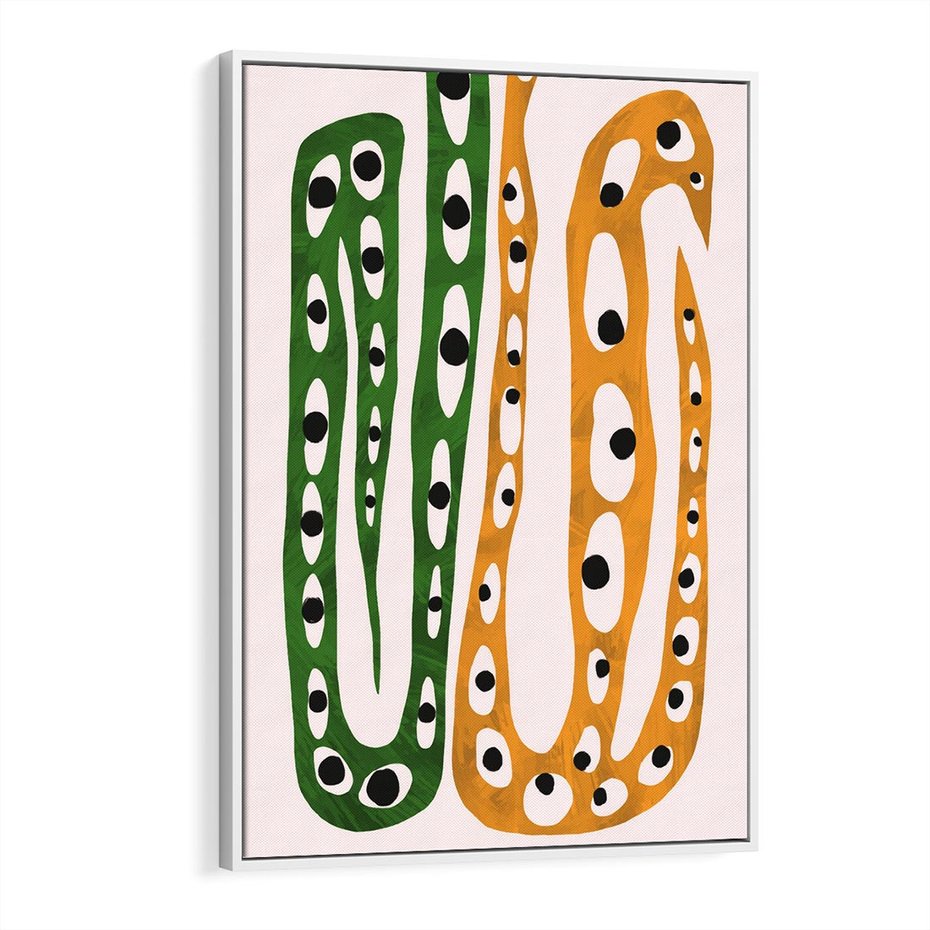 Obraz w ramie 70x100 - Migocące Zmaganie - abstrakcyjny obraz, dziwne kształty - rama biała