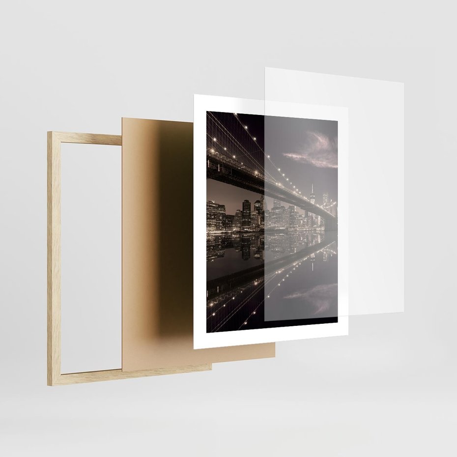 Plakat w ramie 40x50 - Most na nocnym horyzoncie - most, noc - rama drewno