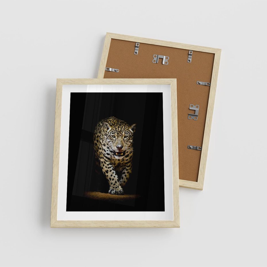 Plakat w ramie 40x50 - Elegancja lamparta - lampart, pantera - rama drewno
