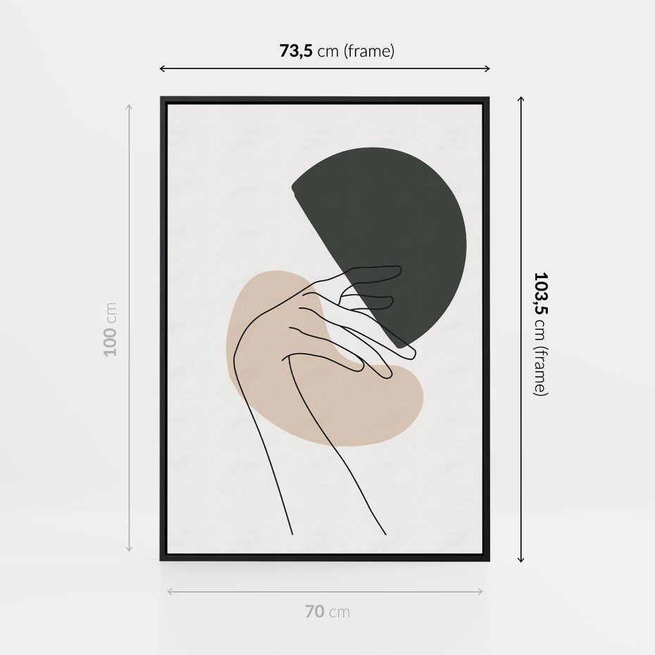 Obraz w ramie 70x100 - Przenikające Kształty - szkic jedną linią, one line - rama czarna