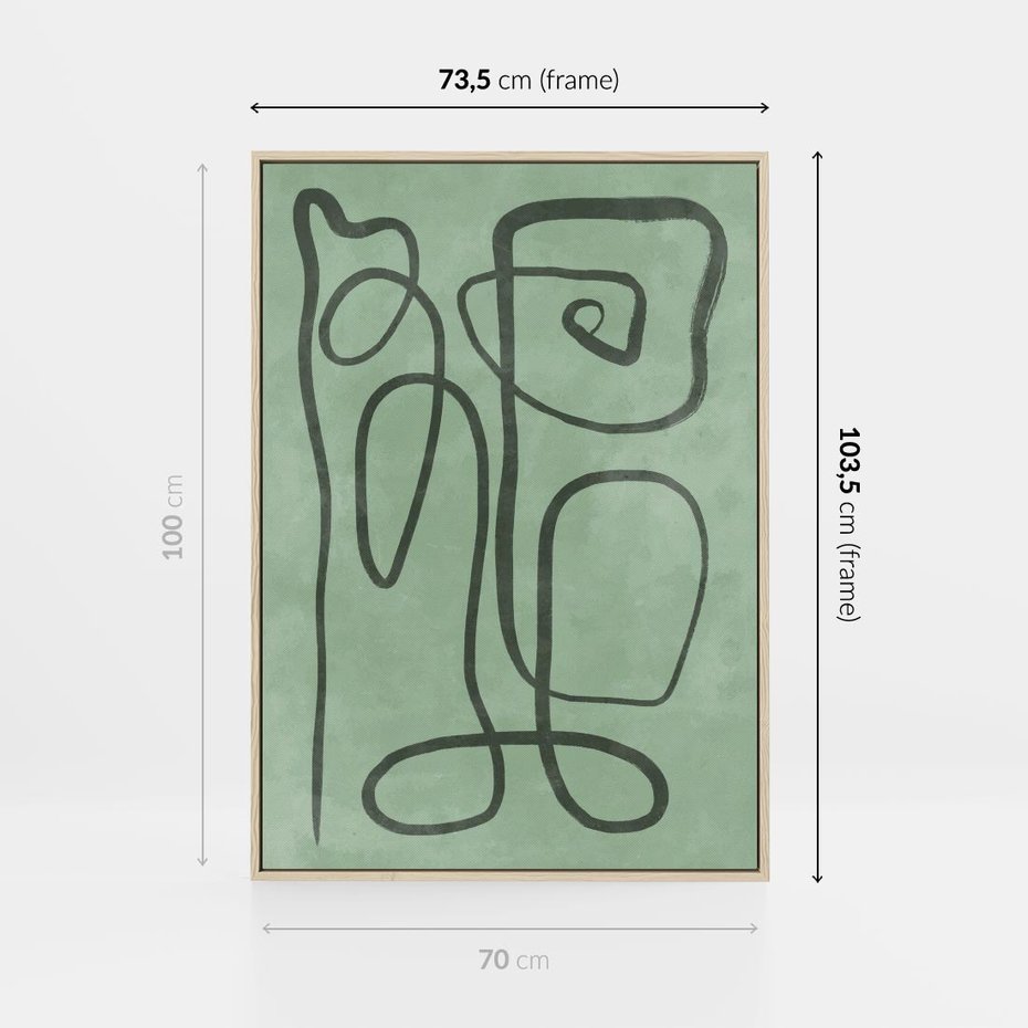 Obraz w ramie 70x100 - Zielone Wariacje w Liniach - abstrakcyjne zielone linie, skandynawski design - rama drewno
