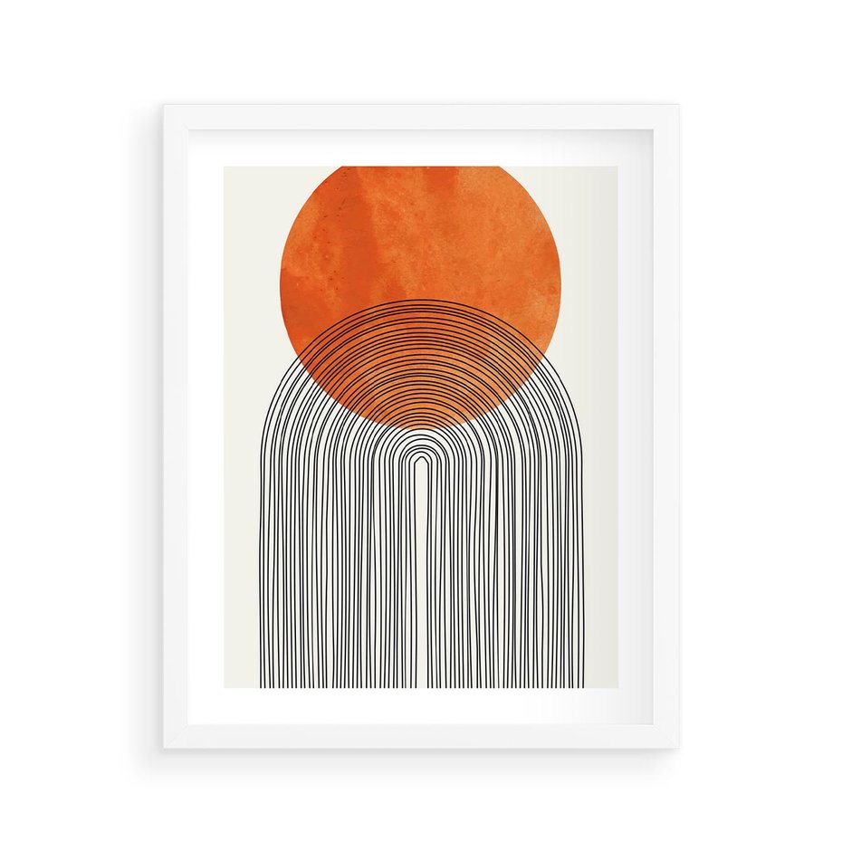 Plakat w ramie 40x50 - Abstrakcyjne Pulsacje - koło, boho styl - rama biała