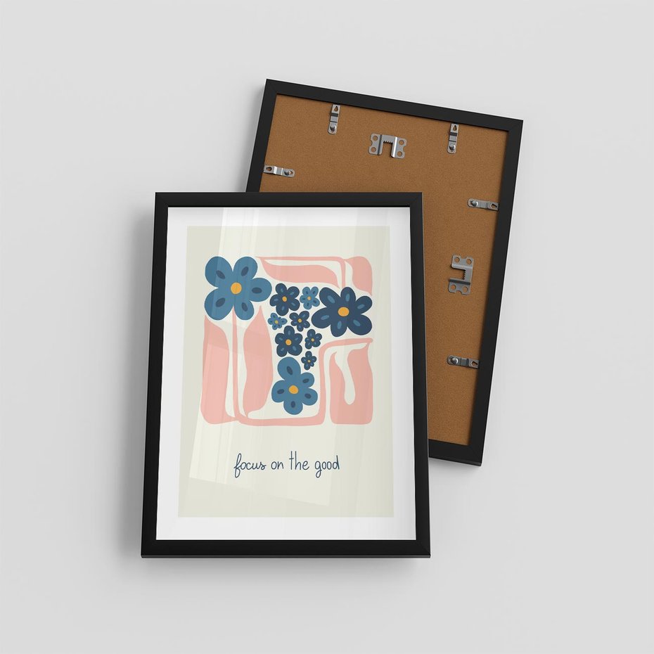 Plakat w ramie 30x40 - Linie kwiatowych marzeń - minimalistyczna kwiatowa kompozycja, pastelowe kolory - rama czarna