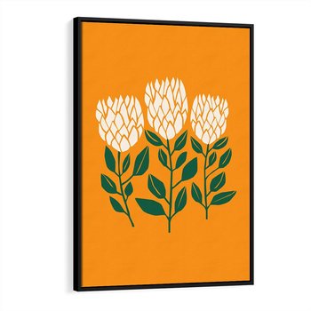 Obraz w ramie 50x70 - Kolorowe Impresje - abstrakcyjna kwiatowa kompozycja, żółte mocne tło - rama czarna