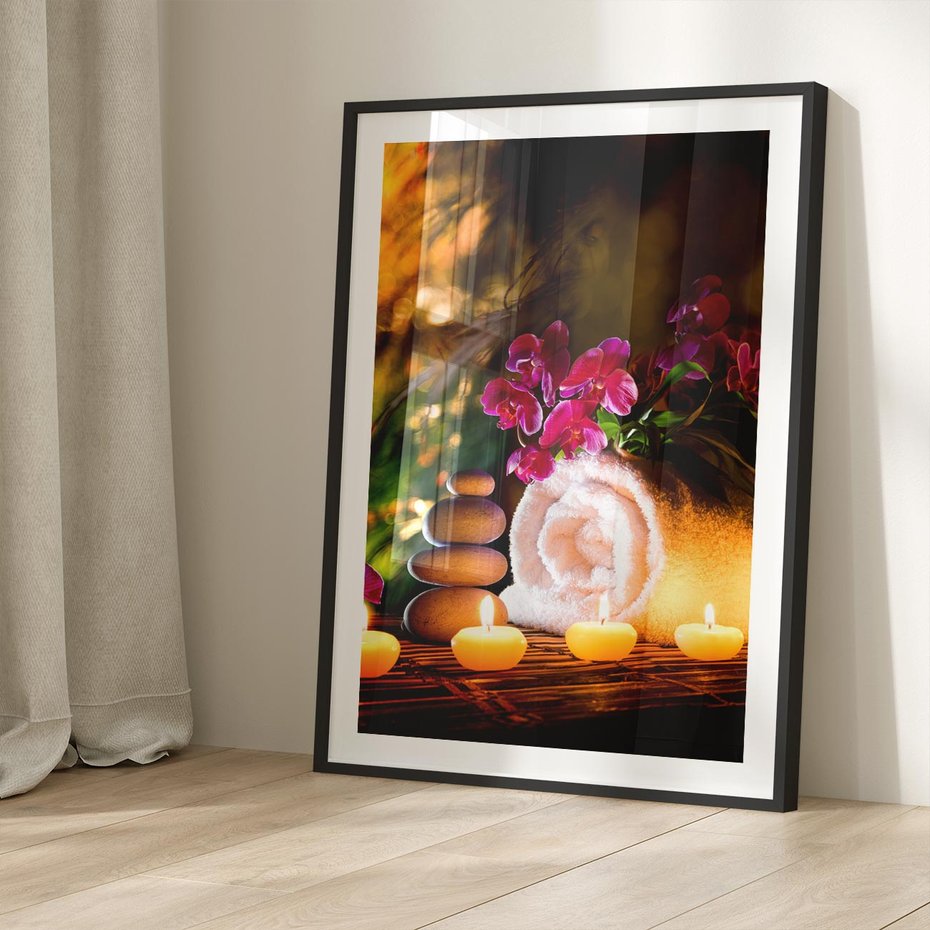 Plakat bez ramy 30x40 - Relaksujące spa z płonącymi świecami - spa, świece